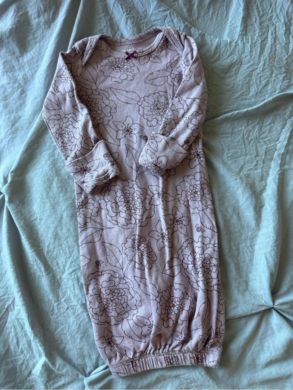 Carter's Lavender Floral Gown Sleeper - Purple Outline Flowers